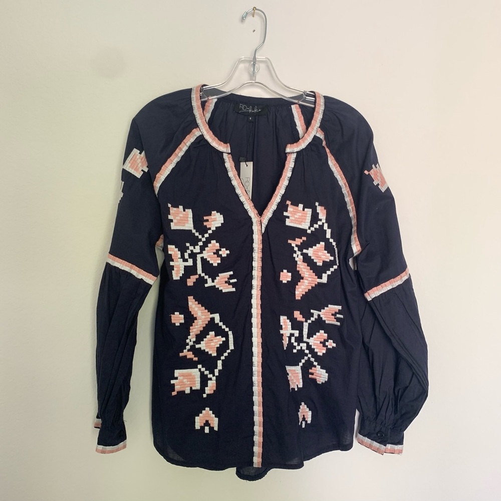 Anthropologie RD & Koko Long Slv Embroidered Top Size Small